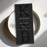 Modern Matte Black Monogram Minimalist Wedding