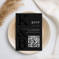 Modern Matte Black Monogram Minimalist Wedding