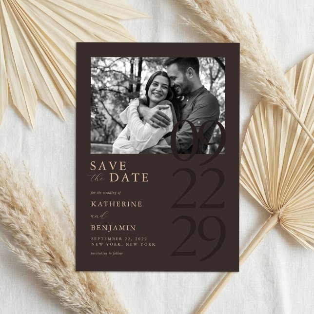 Modern Matte Brown Minimalist Photo Wedding Save The Date (Creator Uploaded)
