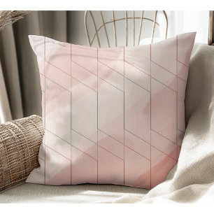 Modern Mauve and Pink Geometric Lines Watercolor Throw Pillow