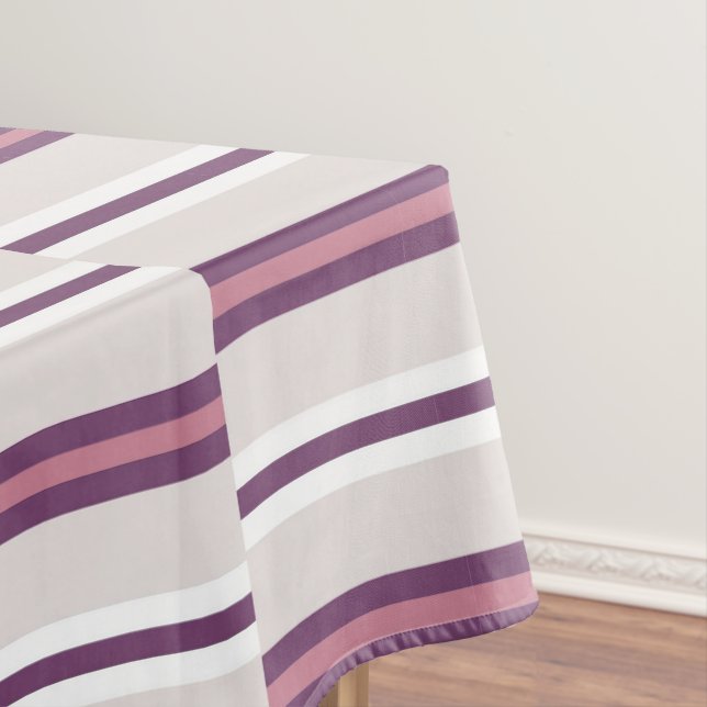 Modern Mauve and Plum Stripe Tablecloth (In Situ)