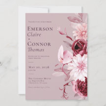 Modern Mauve Burgundy Floral Wedding Invitation