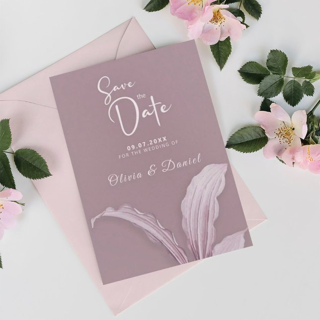 Modern Mauve Minimal Leaf Wedding Save the Date  Invitation (Creator Uploaded)