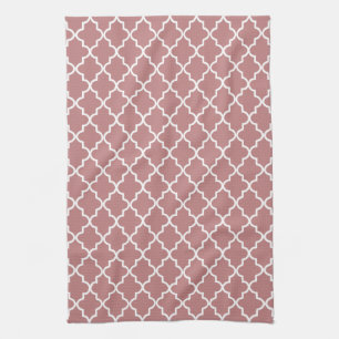 Modern Mauve Pink and White Moroccan Quatrefoil Kitchen Towel