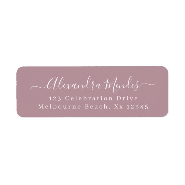 Modern Mauve Psimple elegant script return address (Front)