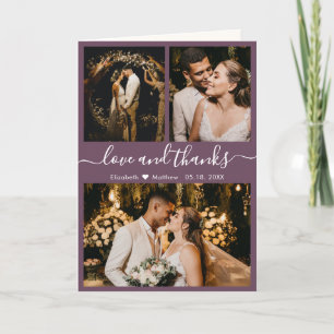Modern Mauve Wedding 3 Photo Collage Thank You Card