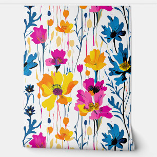 Modern Maximalist Colour Pop Ink Floral Art Wallpaper