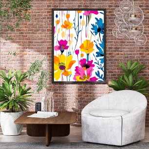 Modern Maximalist Colourful Floral Ink Art Poster 