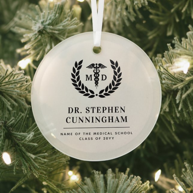 Modern MD Doctor of Medicine Med School Graduation Glass Ornament (Insitu)
