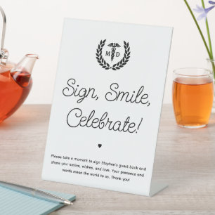Modern MD Med School Graduation Party Guest Book Pedestal Sign