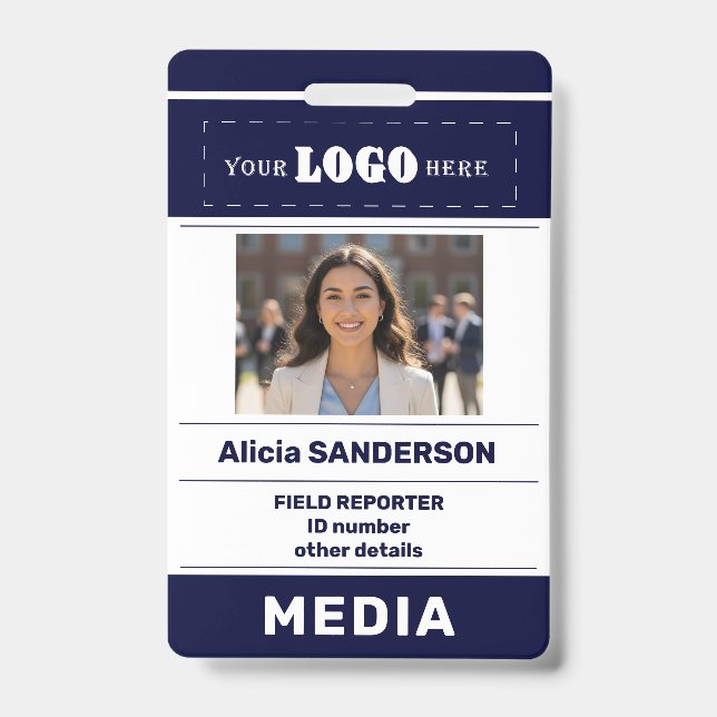 Modern media press custom logo photo ID Badge (Front)