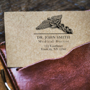 Modern Medical Caduceus Name Return Address Rubber Stamp