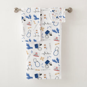 Modern Medical Doctor Nurse Pattern Bath Towel Set