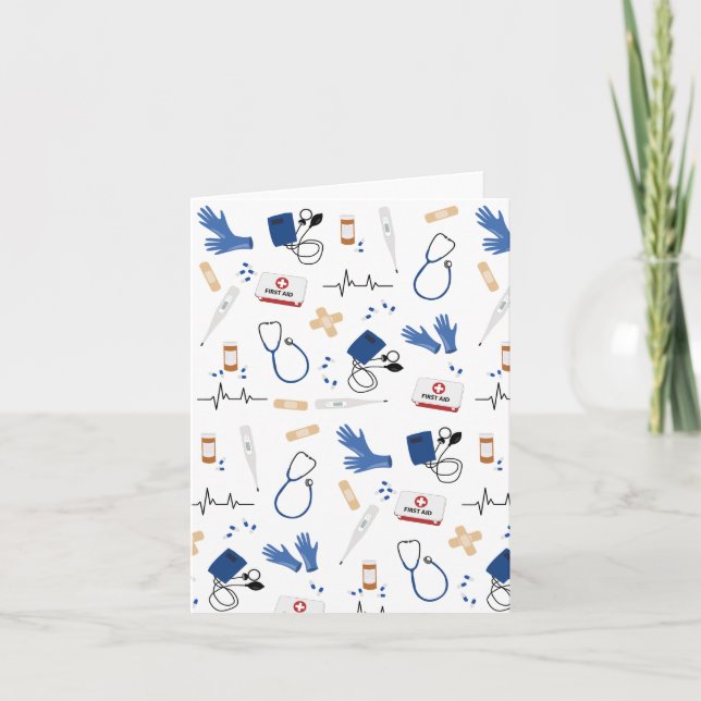 Modern Medical Doctor Nurse Pattern Card (Front)