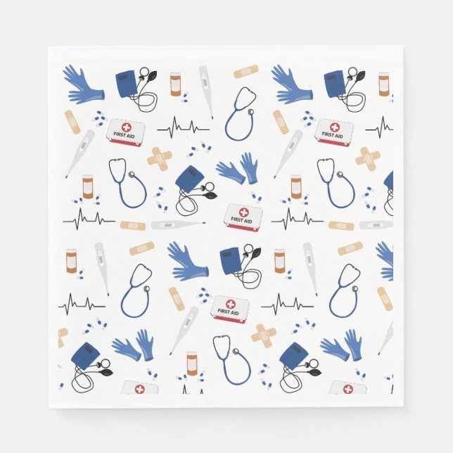 Modern Medical Doctor Nurse Pattern Napkin (Front)