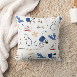 Modern Medical Doctor Nurse Pattern Throw Pillow