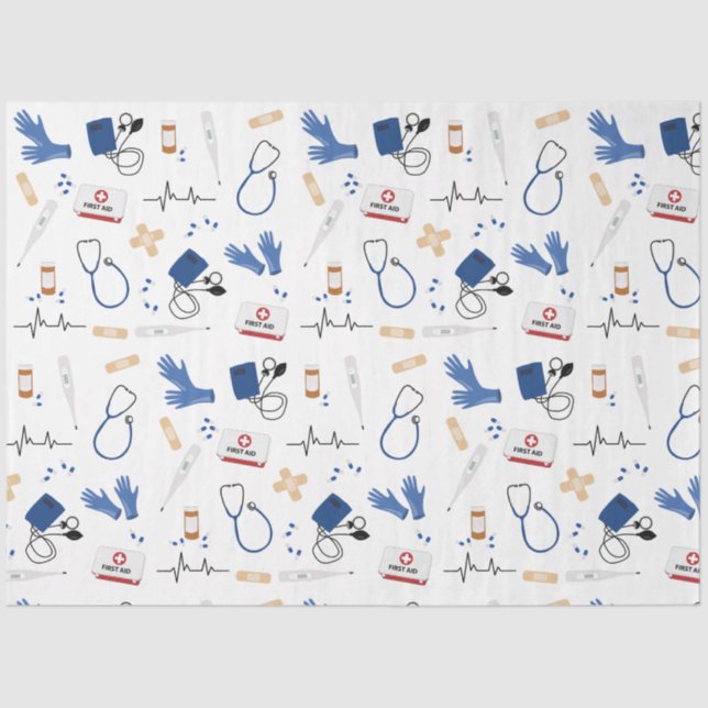 Modern Medical Doctor Nurse Pattern Tissue Paper (Front)