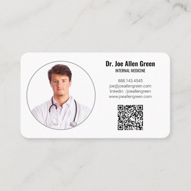 Modern Medical Doctor Photo QR Code Minimalist 👩‍ Business Card (Front)