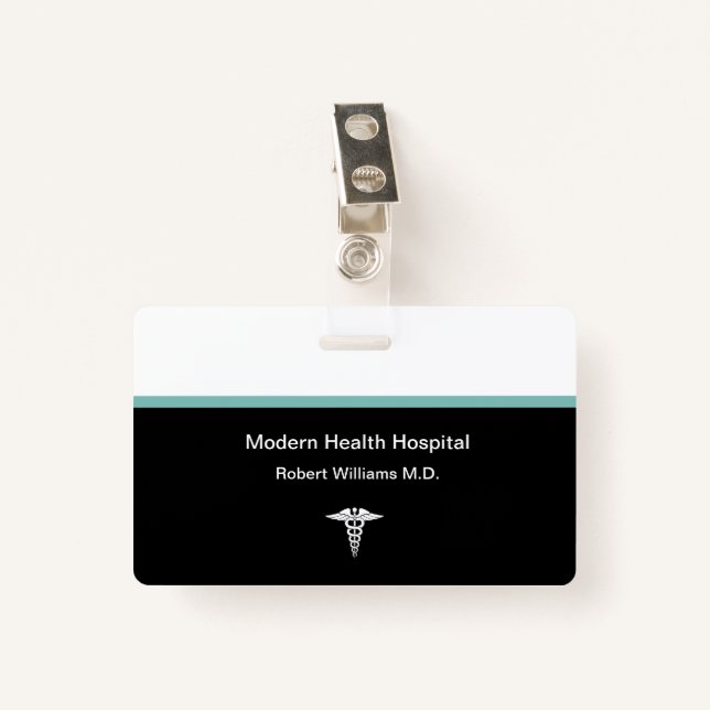 Modern Medical Hospital Staff Name Badge (Front with Clip)