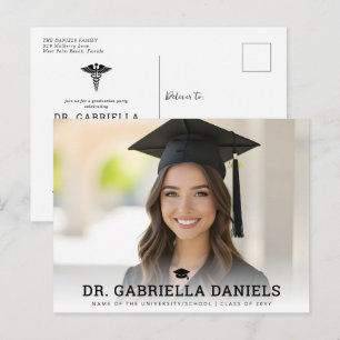 Modern Medical School Doctor Graduation Photo Invitation Postcard