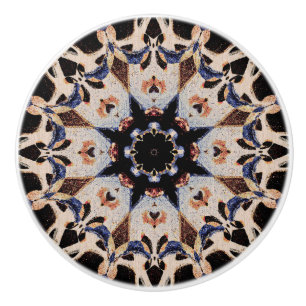 Modern Medieval Mandala Mosaic Tile Cream Blue Ceramic Knob