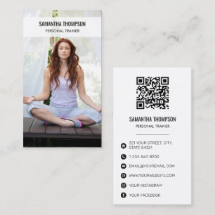 Modern Meditation Wellness Fitness Photo QR Code   Business Card