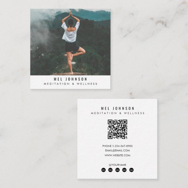Modern Meditation Wellness Spiritual QR Code Square Business Card (Front/Back)