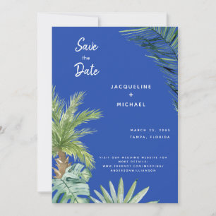 Modern Mediterranean Blue Botanical Save the Date