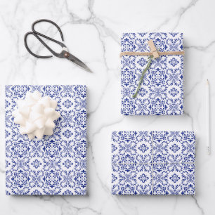 Modern Mediterranean Blue Mosaic Wedding Wrapping Paper Sheet