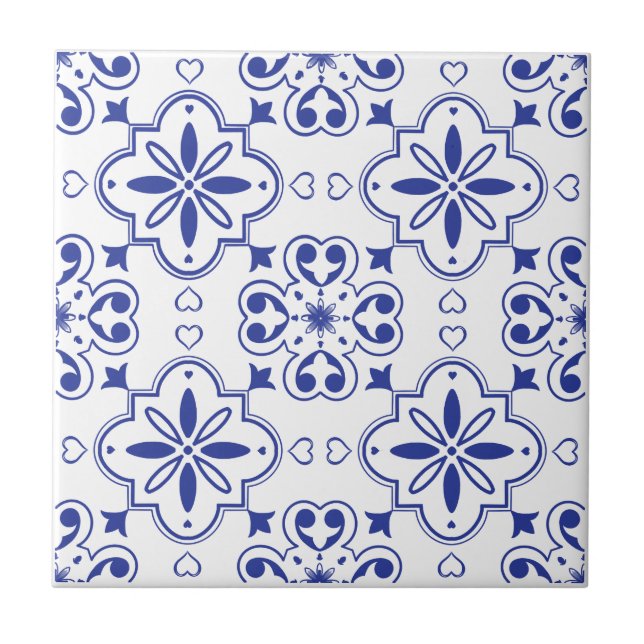 Modern Mediterranean Blue White Seamless Pattern Tile (Front)