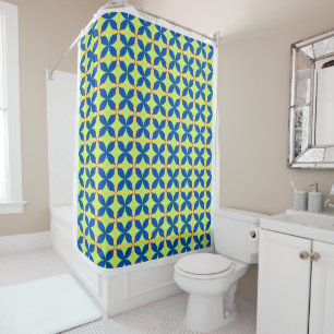Modern Mediterranean Blue Yellow Geometric Shower