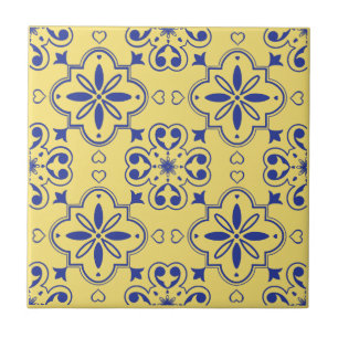 Modern Mediterranean Blue Yellow Seamless Pattern Tile
