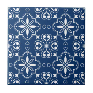 Modern Mediterranean Navy Blue White Pattern Tile