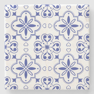 Modern Mediterranean Portuguese Blue White Azulejo Stone Coaster