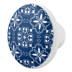 Modern Mediterranean Portuguese Design Blue White Ceramic Knob