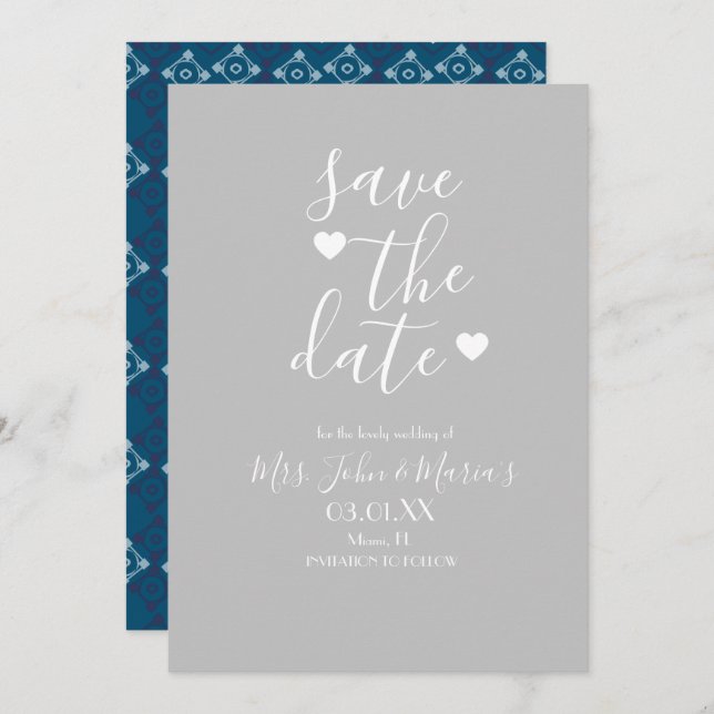 Modern Mediterranean Tile with Heart Save the Date Invitation (Front/Back)