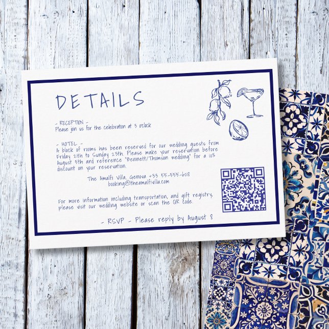 Modern mediterranean Wedding Details QR code  Enclosure Card (Creator Uploaded)