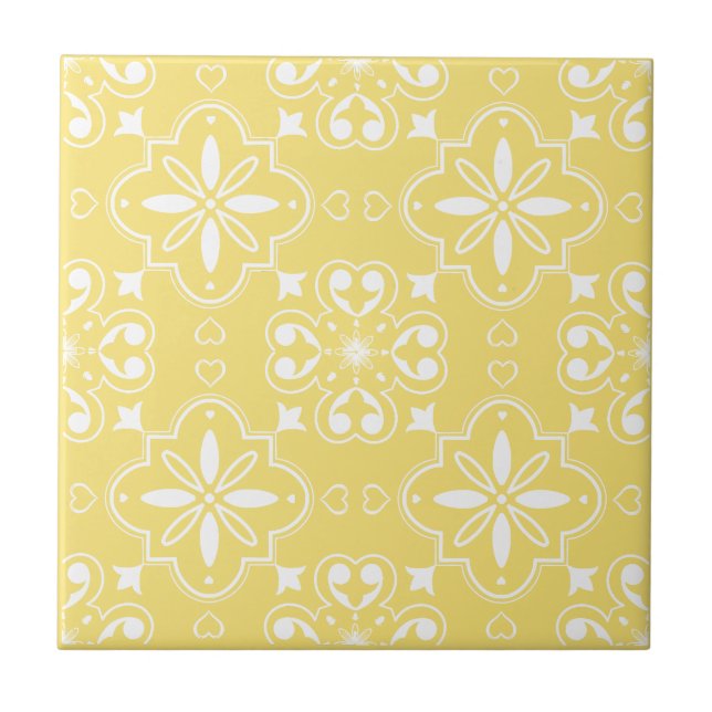 Modern Mediterranean Yellow White Pattern  Tile (Front)