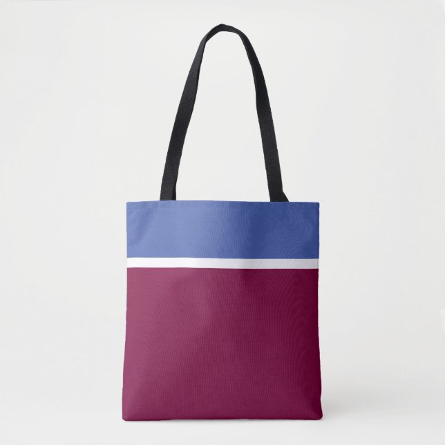 Modern Medium Blue White Raspberry Red Colour Bloc Tote Bag (Front)