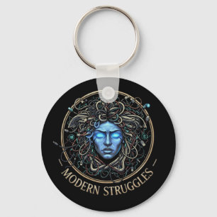 Modern Medusa Tech Struggles - Cyberpunk Greek  Keychain