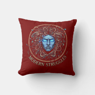Modern Medusa Tech Struggles - Cyberpunk Greek  Throw Pillow