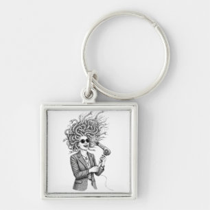 Modern Medusa Using Hair Dryer Funny Mythology Ill Keychain