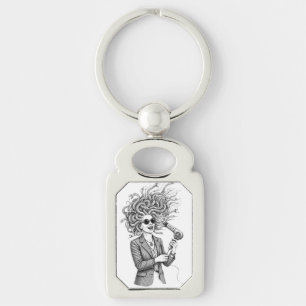 Modern Medusa Using Hair Dryer Funny Mythology Ill Keychain