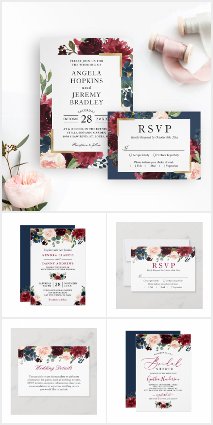 Modern meets Vintage Burgundy Floral Wedding Suite