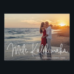 Modern Mele Kalikimaka Beach Photo Christmas Holiday Card<br><div class="desc">Send out holiday cheer with this modern flat Christmas card featuring a simple design with the Hawaiian greeting "Mele Kalikimaka" in an elegant thin white script,  along with your names and year over your favourite photo.  The backside has a gold and white abstract pattern.</div>