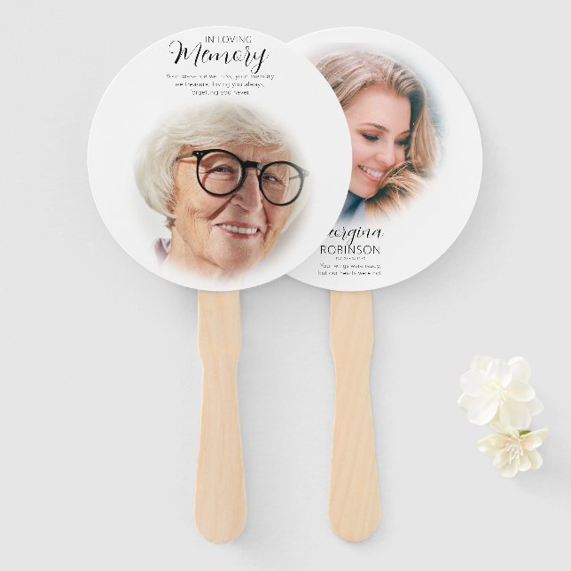 Modern Memorial Before & After Photo Hand Fan (Front and Back)