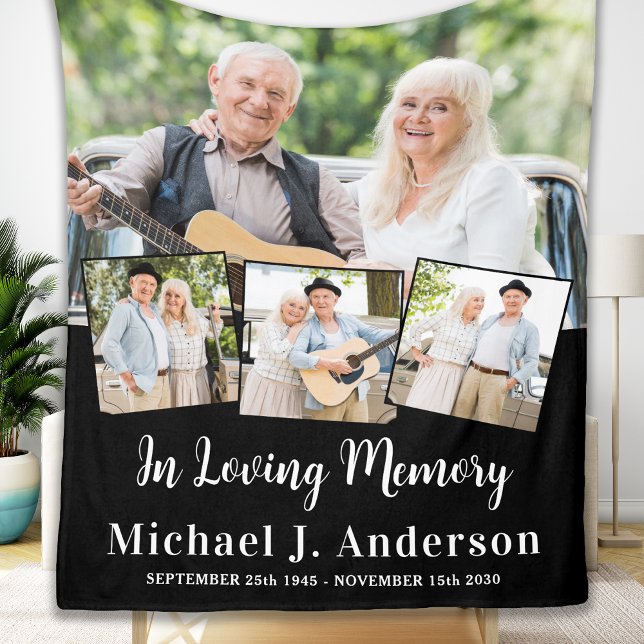 Modern Memorial Custom 4 Photo In Loving Memory  Fleece Blanket (Creator Uploaded)