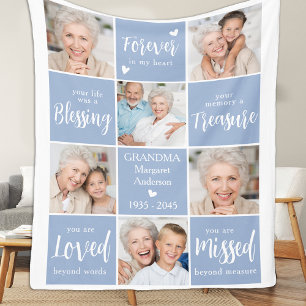 Modern Memorial Family Personalized Photo Collage Fleece Blanket