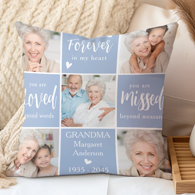 Modern Memorial Family Personalized Photo Collage  Throw Pillow (Creator Uploaded)