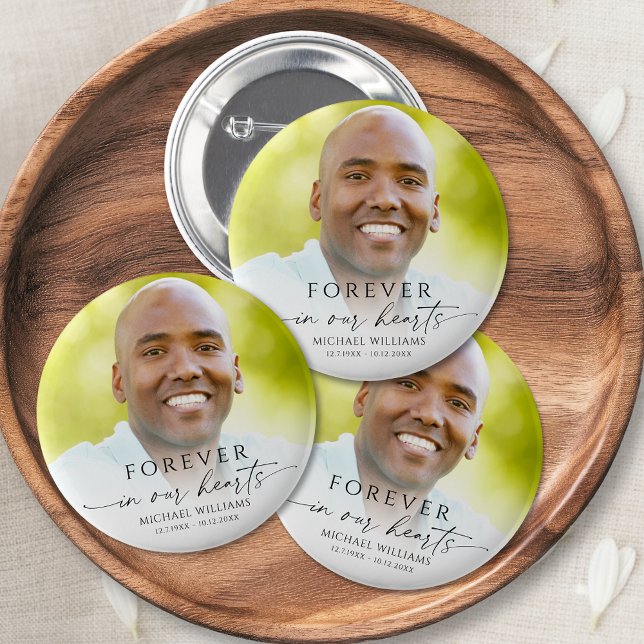 Modern Memorial Funeral Photo Keepsake 2 Inch Round Button (Creator Uploaded)